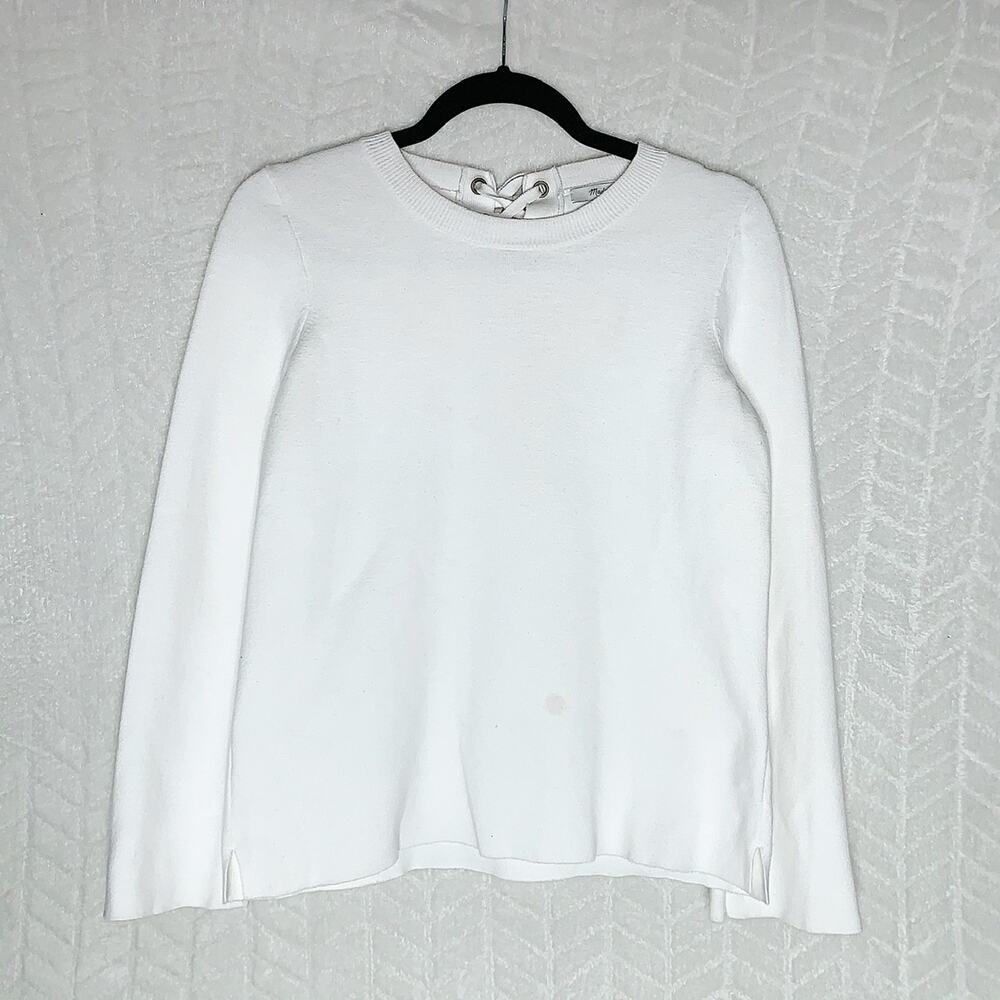 Madewell Cotton Knit Sweater Lace Up Back White- S